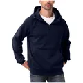 Heavyweight navy blue half-zip hoodie for men, featuring a front pocket and hood. - S / Tops / Black
