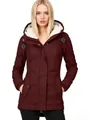 Professional front view of women's burgundy fleece-lined hooded parka with pockets - S / Tops / Burgundy