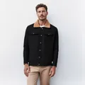 Men's black work jacket with fleece collar and button closure - S / Tops / Black