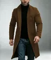 Detailed shot of a classic brown wool blend mid-length overcoat for men's winter fashion - S / Tops / Tan