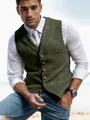 Elegant men's slim fit olive green plaid tweed waistcoat for casual business attire - S / Tops / Army Green