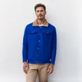 Ανδρικό μπλε casual τζάκετ εργασίας με ζεστό καφέ γιακά sherpa και επένδυση fleece - S / Tops / Σκούρο μπλε