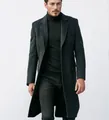 Manteau long noir en laine pour homme de style britannique, mode automne-hiver 2025 haut de gamme - S / Hauts / Noir