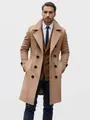 Detailed look of a professional men's classic camel double-breasted wool pea coat - S / Tops / Khaki