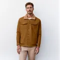 Men's stylish brown fleece-lined cotton work jacket with a warm faux fur collar for winter - S / Tops / Coffee