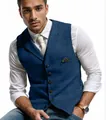 Men's slim fit casual plaid waistcoat vest in blue for formal and casual wear - S / Tops / Blue