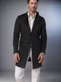 Sophisticated mid-length black wool coat for men, perfect for winter style and warmth. - S / Tops / Black
