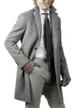 Detailed view of a classic grey wool overcoat with formal business styling. - S / Tops / Gray