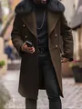 Abrigo de lana de doble botonadura para hombre con cuello de piel en marrón oscuro - S / Tops / Marrón
