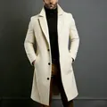 Men's mid-length off-white wool coat with classic lapel and single-breasted design - S / Tops / White