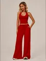 Elegant red two-piece lounge set featuring a racerback tank top and wide-leg trousers for women - S / Top And Bottom / Red