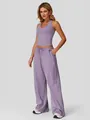 Conjunto de dos piezas lavanda de moda con top halter y pantalones anchos y cómodos - Violeta Claro