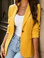 Stijlvolle gele getailleerde damesblazer met een prachtig professioneel reverskraagdetail. - S / Tops / Geel