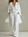 Elegant white 3-piece linen set with camisole, wide-leg pants and long cardigan - S / Top And Bottom / White