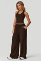Conjunto de dos piezas marrón para mujer con top halter y pantalones de pernera ancha - Café