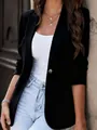 Elegante zwarte getailleerde blazer voor dames, professionele kantoorstijl jas chic - S / Tops / Zwart