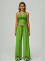 Conjunto de dos piezas verde lima con top de cuello halter y pantalones anchos - Verde