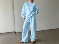 Two-piece light blue sweatshirt and wide-leg sweatpants loungewear set for women - S / Top And Bottom / Sky Blue