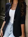 Elegante nauwsluitende donkerblauwe professionele blazer voor dames in kantoorstijl - Marineblauw