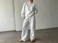 Cozy light grey oversized sweatshirt and wide-leg sweatpants two-piece set for women. - S / Top And Bottom / Light Gray