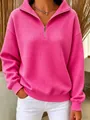 Sweat-shirt décontracté en maille gaufrée rose fuchsia avec demi-zip pour femme - Rose rouge