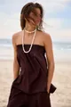 Chic summer strapless tube top and wide leg pants two-piece set for beach vacation - S / Top And Bottom / Chestnut