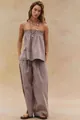 Boho σετ δύο τεμαχίων με στράπλες μπλούζα και ασορτί παντελόνα με φαρδύ μπατζάκι - Γκρι Μοβ
