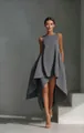 Elegant grey sleeveless summer dress featuring an irregular hem and classic round neck. - S / Gray