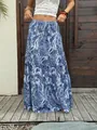 Gonna lunga a balze con stampa paisley blu e bianca per uno stile boho chic estivo - Taglia S / Pantaloni e gonne / Celeste