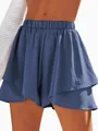 Detailed shot of women's navy blue layered skort with a comfortable elastic waist - S / Bottom (KG531) / Blue