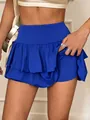 Gonna-pantalone sportiva a vita alta blu reale a strati con pantaloncini per donna - Blu