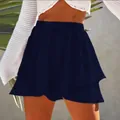 Jupe-culotte décontractée à taille élastique étagée en bleu marine - Bleu marine