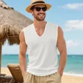 Men's white V-neck quick-dry sleeveless tank top for summer sports training and beach wear. - S / Tops / White