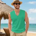 Men's athletic quick-dry V-neck muscle tank top in vibrant green for summer beach sports - Green