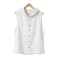 Men's sleeveless hooded linen shirt in white, breathable summer casual top with buttons. - S / Tops / White