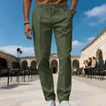 Pantalones rectos de vestir verde oliva para hombre con cordón ajustable al aire libre. - S / Bottoms / Verde Militar