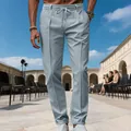 Pantalones de vestir azul claro de corte recto para hombre, estilo formal de oficina - S / Bottoms / Azul claro