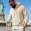 Men's cream hooded sweatshirt featuring cable knit teddy fleece texture outdoors - S / Tops / Apricot