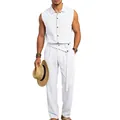 Conjunto de camisa sin mangas y pantalones de lino para hombre en algodón blanco fresco - S / Top Y Pantalón / Blanco