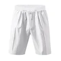 Detalle de pantalones cortos de lino blanco para hombre con cintura elástica - Blanco