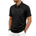 Schwarzes Jacquard-Poloshirt für Herren mit taktischer Reißverschlusstasche - S / Oberteile / Schwarz