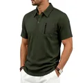 Detailaufnahme des olivgrünen Jacquard-Poloshirts mit taktischer Reißverschluss-Brusttasche - S / Oberteile / Armeegrün