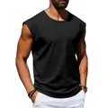 Men's loose fit solid black sleeveless crew neck tank top for fitness and casual wear. - S / Tops / Black