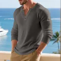 T-shirt Henley homme à manches longues en maille côtelée lourde, style décontracté chic - S / Haut (SK-333) / Gris