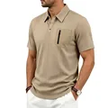 Detailansicht eines Herren-Jacquard-Polo-Shirts mit taktischer Reißverschlusstasche. - S / Oberteile / Khaki