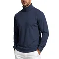 Detalle de camiseta de manga larga con cuello alto azul marino para hombre, corte slim - Azul marino