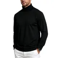 Vista dettagliata di una classica t-shirt a collo alto nera da uomo su un modello - Taglia M / Top / Nero