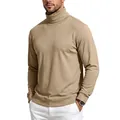 Primer plano de una sudadera de cuello alto y manga larga para hombre en color caqui - Caqui