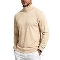 Vista detallada de camiseta de cuello alto beige para hombre con diseño ajustado - Albaricoque