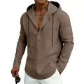 Felpa con cappuccio in lino da uomo casual in marrone caffè a maniche lunghe quotidiana - Marrone